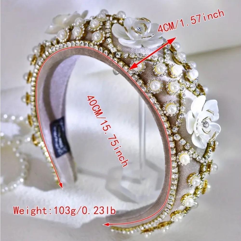 Vintage Style Floral Headband With Rhinestones - Picture 5 of 5